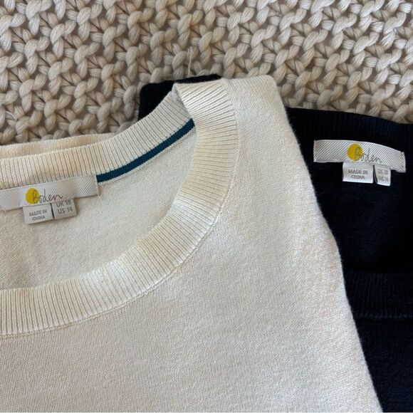 Pair of Boden Antonia Puff Sleeve Sweater Jumper Set of Two Black Cream Basics - Picture 3 of 15